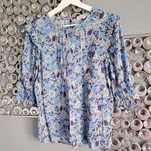 LOFT Blue Summer Floral Blouse